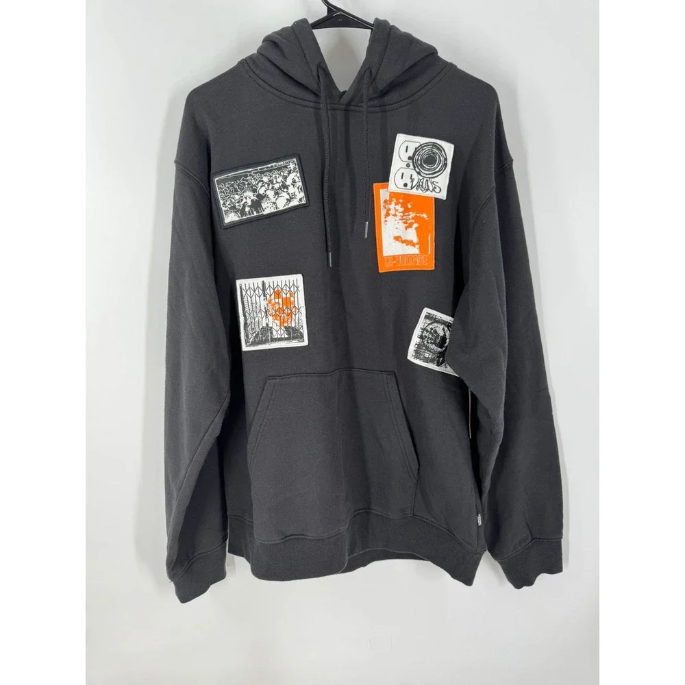 Vans Punk Patch Pullover Hoodie Men's Medium Black Graphic Hooded Sweatshirt